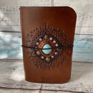 Leather travelers notebook with Larimar stone